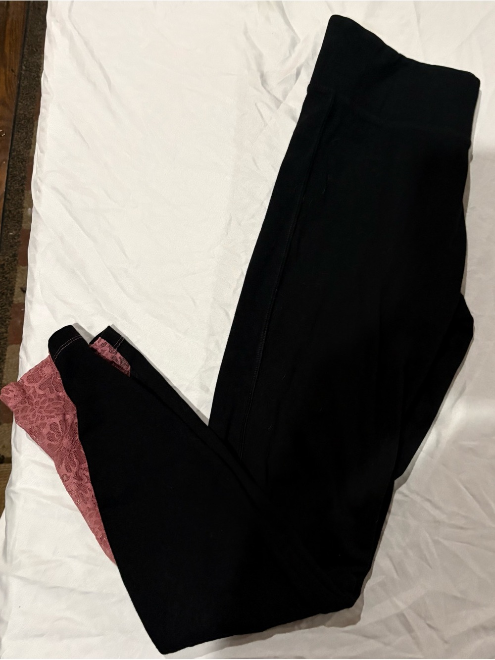 PINK Victoria's Secret Black Leggings with Pink Lace Panel